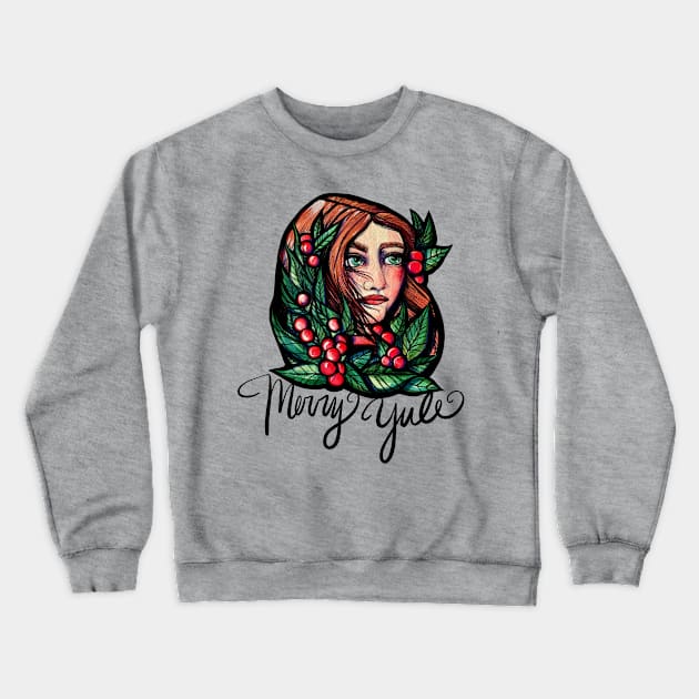 Merry Yule Holly Berries Pagan Goddess Crewneck Sweatshirt by bubbsnugg